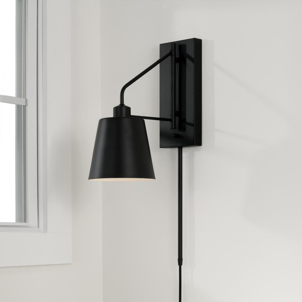 Capital 1-Light Modern Metal Sconce in Matte Black with White Interior