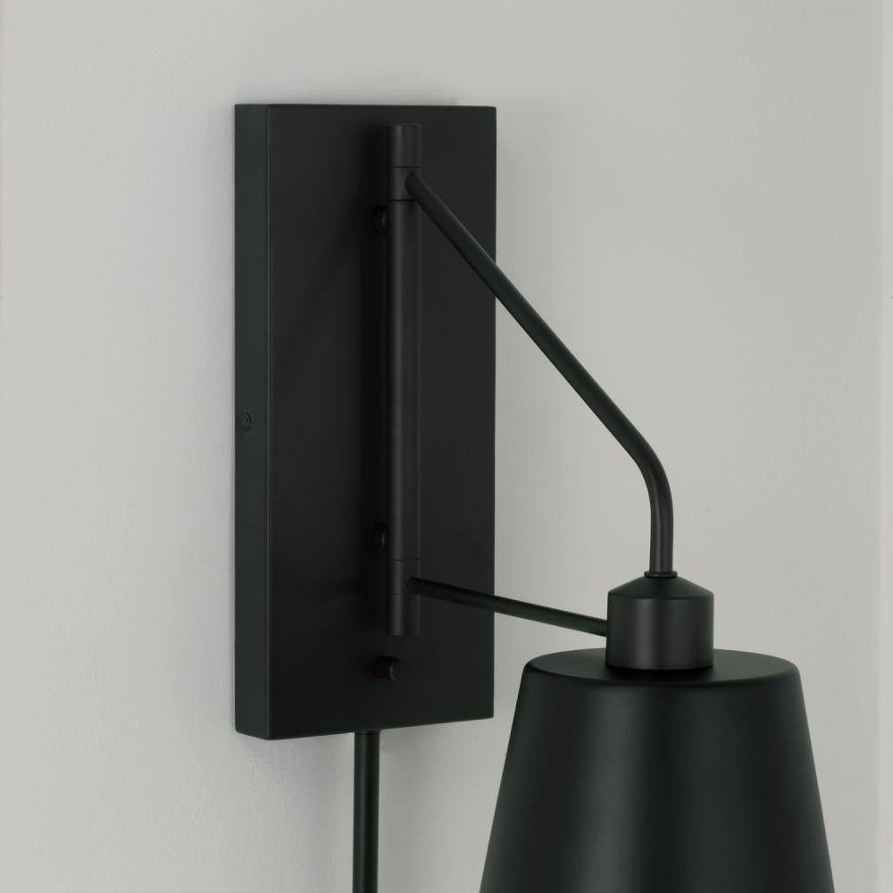 Capital 1-Light Modern Metal Sconce in Matte Black with White Interior