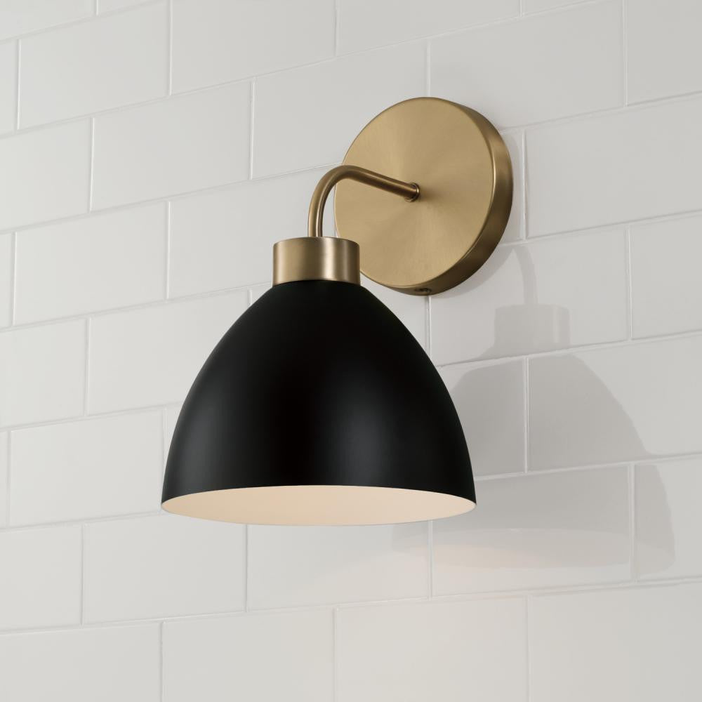 Capital 1-Light Sconce in Aged Brass and Black