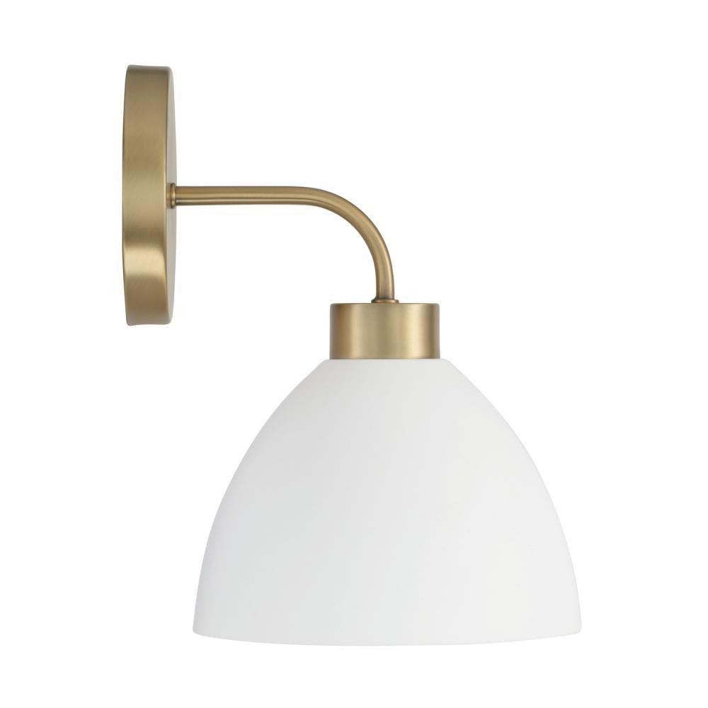 Capital 1-Light Sconce in Aged Brass and White