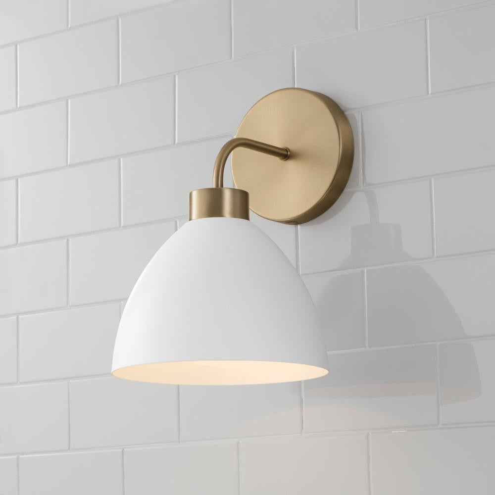 Capital 1-Light Sconce in Aged Brass and White