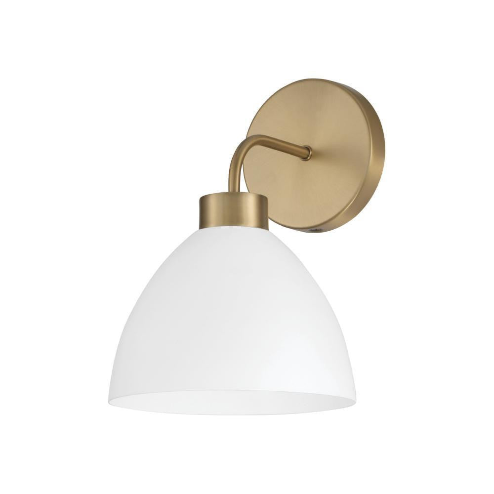 Capital 1-Light Sconce in Aged Brass and White