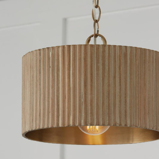 Capital 1-Light Semi-Flush Pendant in Matte Brass and Handcrafted Mango Wood