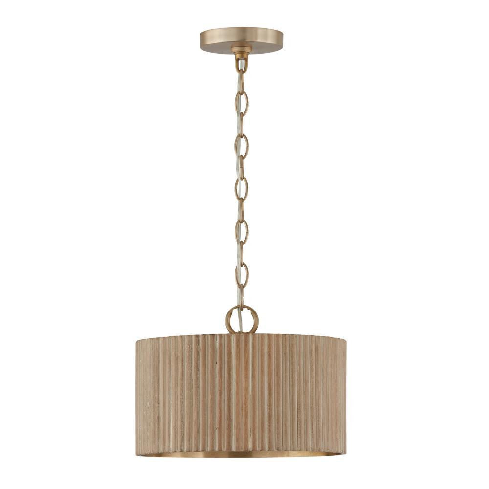Capital 1-Light Semi-Flush Pendant in Matte Brass and Handcrafted Mango Wood