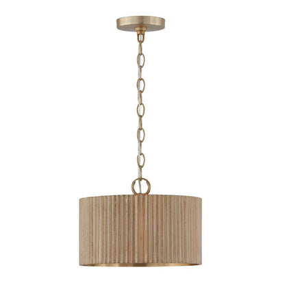 Capital 1-Light Semi-Flush Pendant in Matte Brass and Handcrafted Mango Wood