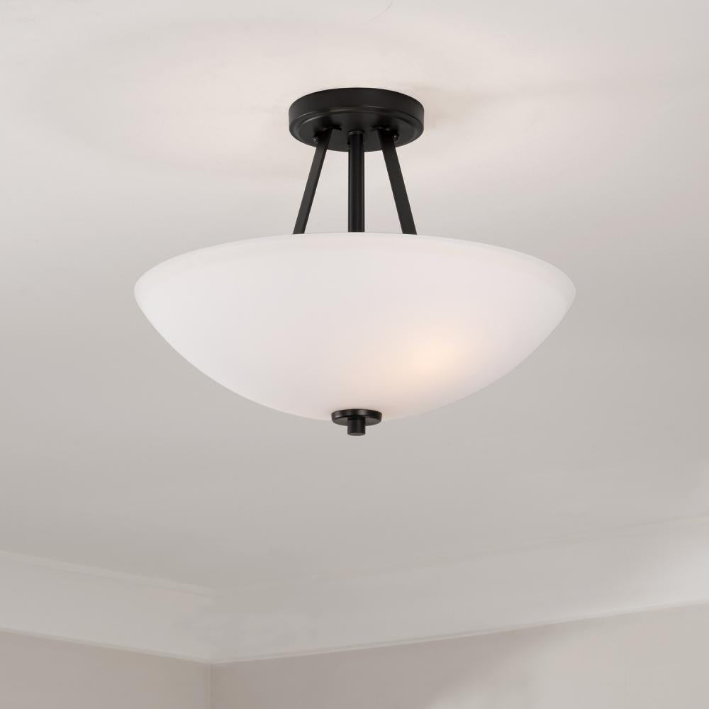 Capital 15.5" W x 12" H 2-Light Semi-Flush Mount in Matte Black with Soft White Glass Shade