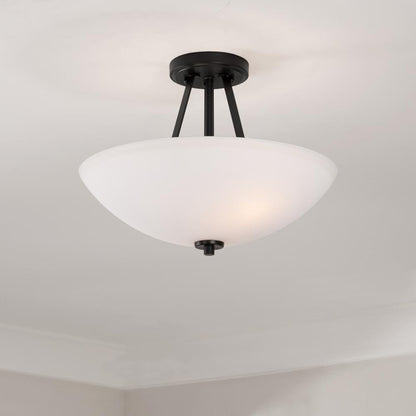 Capital 15.5" W x 12" H 2-Light Semi-Flush Mount in Matte Black with Soft White Glass Shade