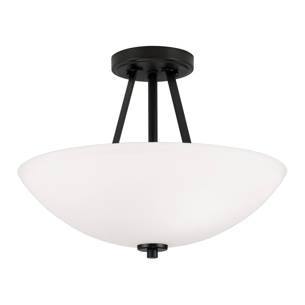 Capital 2-Light Semi-Flush Mount in Matte Black with Soft White Glass Shade