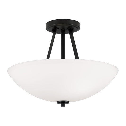 Capital 2-Light Semi-Flush Mount in Matte Black with Soft White Glass Shade