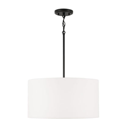 Capital 18" W x 9" H 3-Light Pendant in Matte Black with White Fabric Drum Shade and Acrylic Diffuse