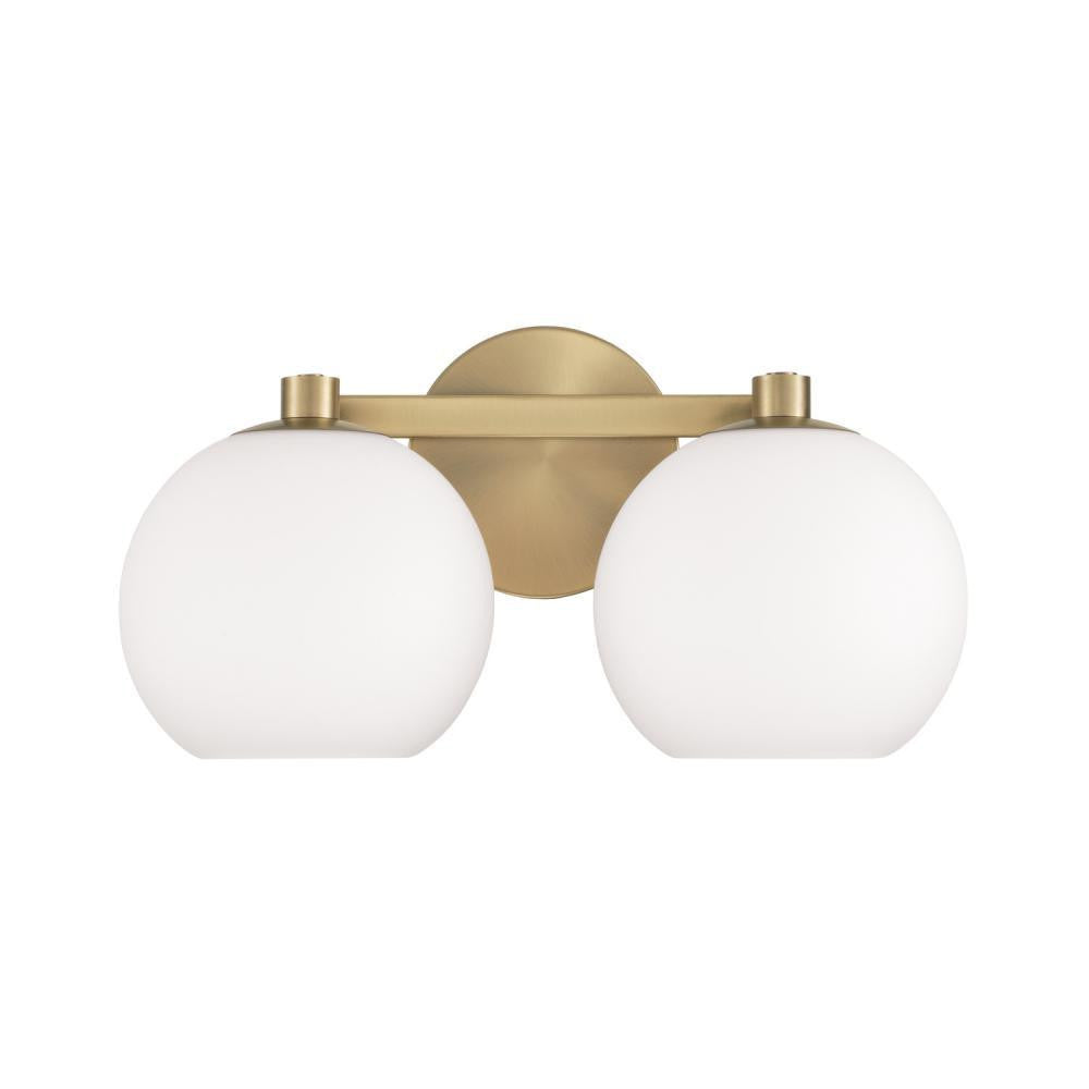 Capital 2-Light Circular Globe Vanity in Aged Brass with Soft White Glass