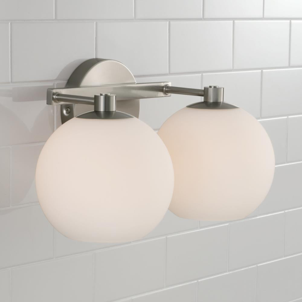Capital 2-Light Circular Globe Vanity in Brushed Nickel with Soft White Glass