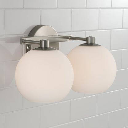 Capital 2-Light Circular Globe Vanity in Brushed Nickel with Soft White Glass