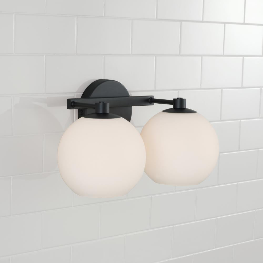 Capital 2-Light Circular Globe Vanity in Matte Black with Soft White Glass