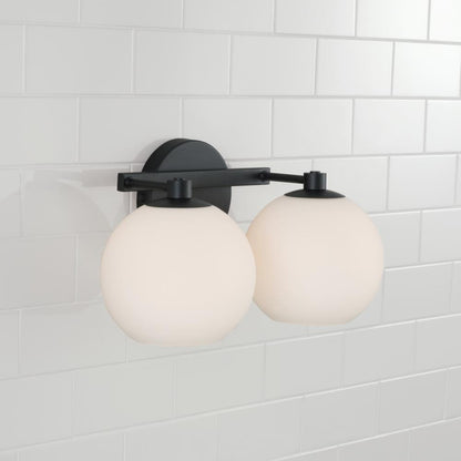 Capital 2-Light Circular Globe Vanity in Matte Black with Soft White Glass