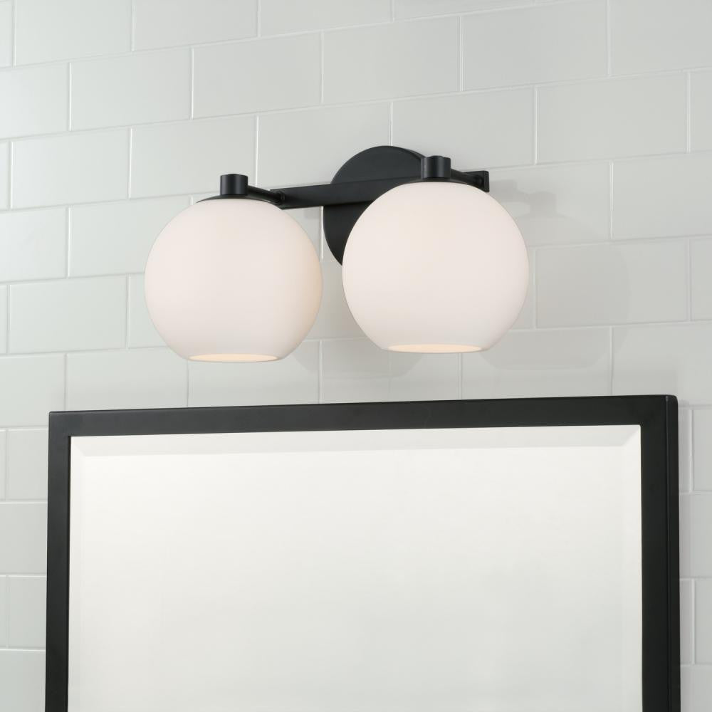 Capital 2-Light Circular Globe Vanity in Matte Black with Soft White Glass
