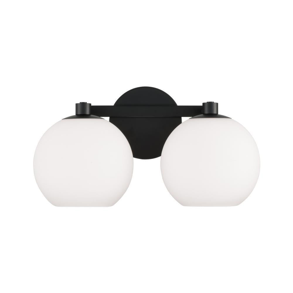 Capital 2-Light Circular Globe Vanity in Matte Black with Soft White Glass
