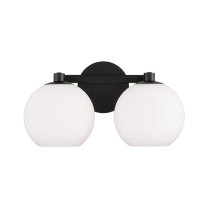 Capital 2-Light Circular Globe Vanity in Matte Black with Soft White Glass