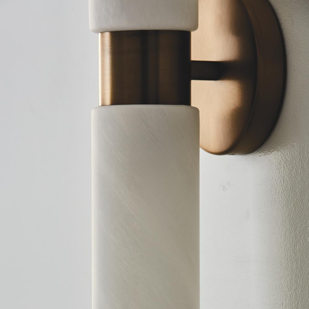 Capital 2-Light Cylindrical Linear Bath Bar Sconce in Aged Brass with Faux Alabaster Glass