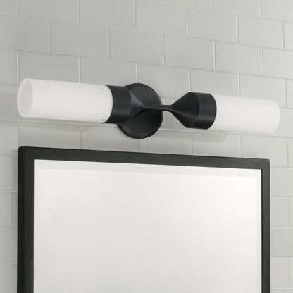 Capital 2-Light Cylindrical Sconce in Matte Black with Soft White Glass