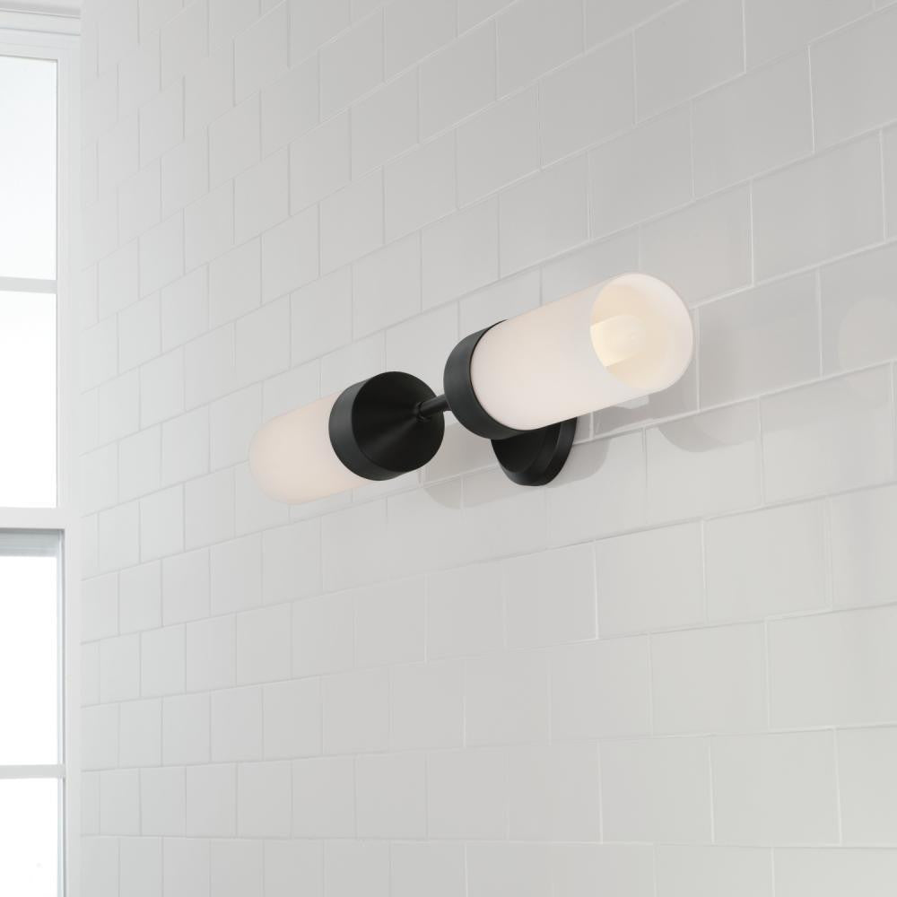 Capital 2-Light Cylindrical Sconce in Matte Black with Soft White Glass
