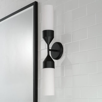 Capital 2-Light Cylindrical Sconce in Matte Black with Soft White Glass