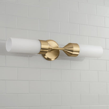 Capital 2-Light Cylindrical Sconce in Matte Brass with Soft White Glass