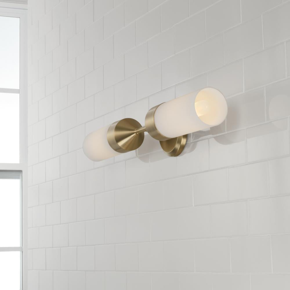 Capital 2-Light Cylindrical Sconce in Matte Brass with Soft White Glass