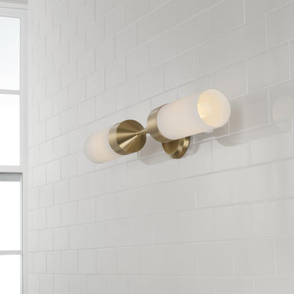 Capital 2-Light Cylindrical Sconce in Matte Brass with Soft White Glass