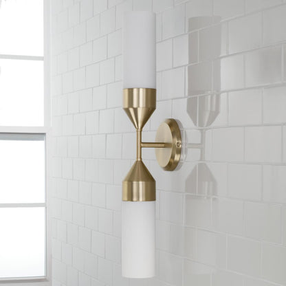 Capital 2-Light Cylindrical Sconce in Matte Brass with Soft White Glass