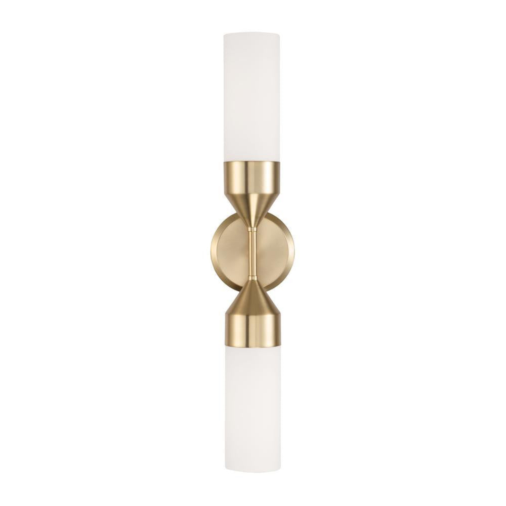Capital 2-Light Cylindrical Sconce in Matte Brass with Soft White Glass