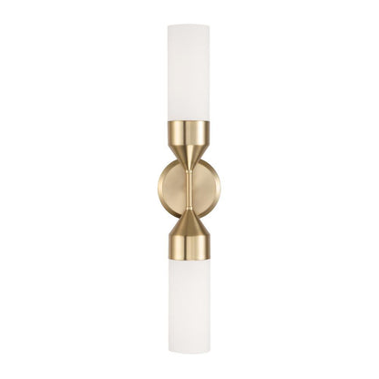 Capital 2-Light Cylindrical Sconce in Matte Brass with Soft White Glass