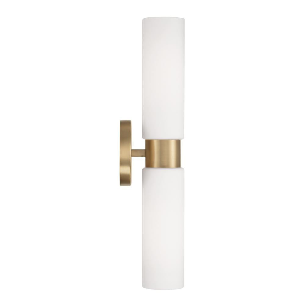 Capital 2-Light Dual Linear Sconce Bath Bar in Aged Brass with Soft White Glass