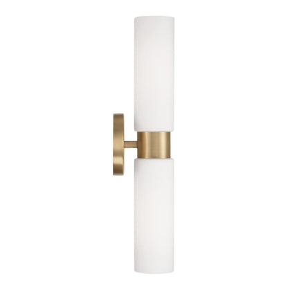 Capital 2-Light Dual Linear Sconce Bath Bar in Aged Brass with Soft White Glass