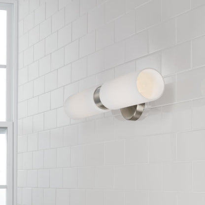 Capital 2-Light Dual Linear Sconce Bath Bar in Brushed Nickel with Soft White Glass