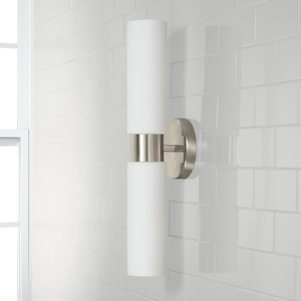 Capital 2-Light Dual Linear Sconce Bath Bar in Brushed Nickel with Soft White Glass