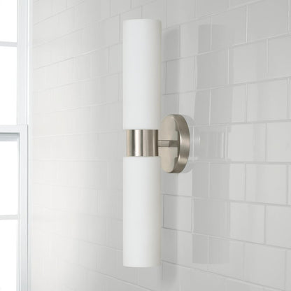 Capital 2-Light Dual Linear Sconce Bath Bar in Brushed Nickel with Soft White Glass