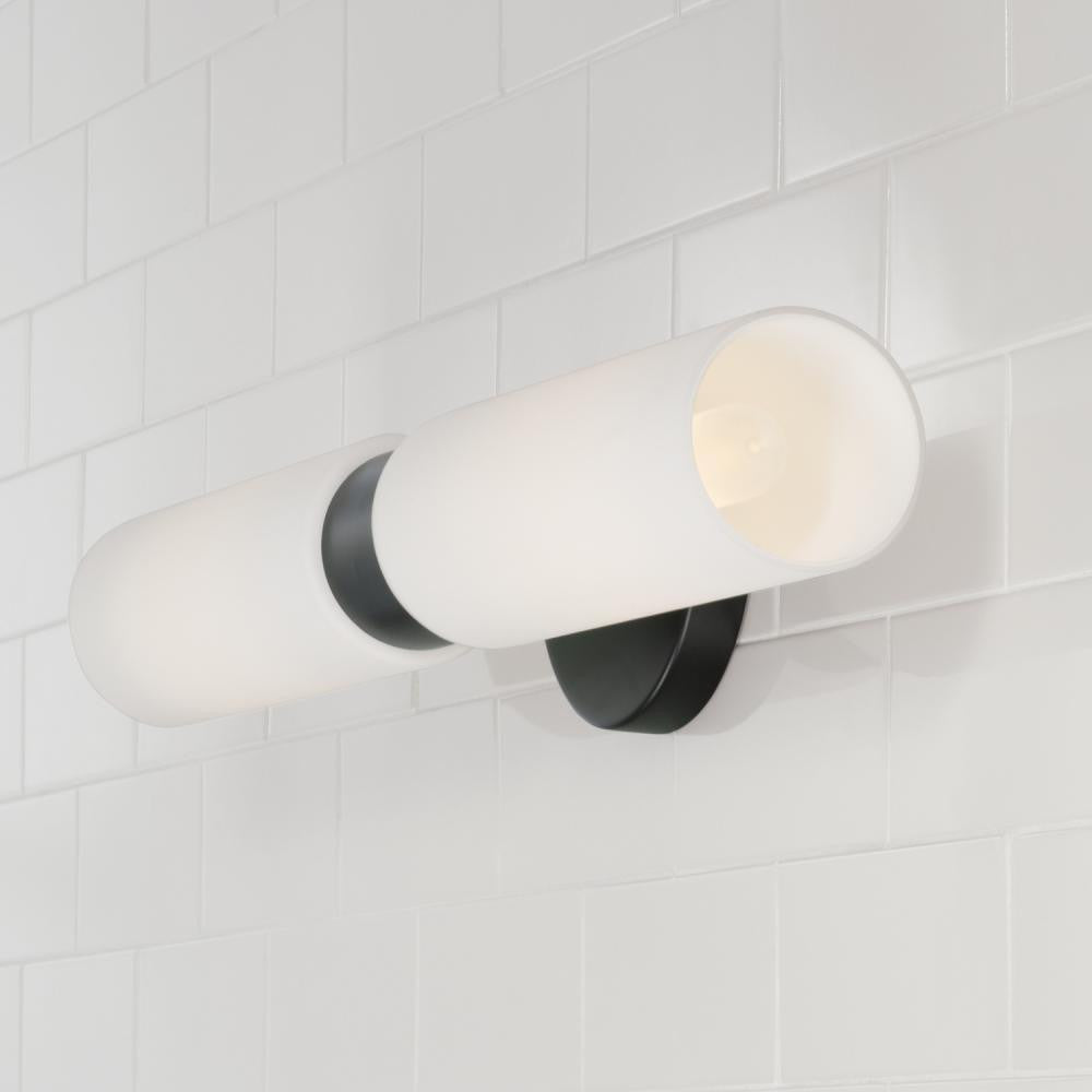 Capital 2-Light Dual Linear Sconce Bath Bar in Matte Black with Soft White Glass