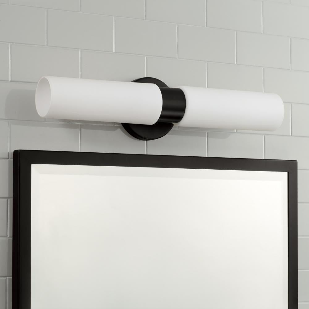 Capital 2-Light Dual Linear Sconce Bath Bar in Matte Black with Soft White Glass
