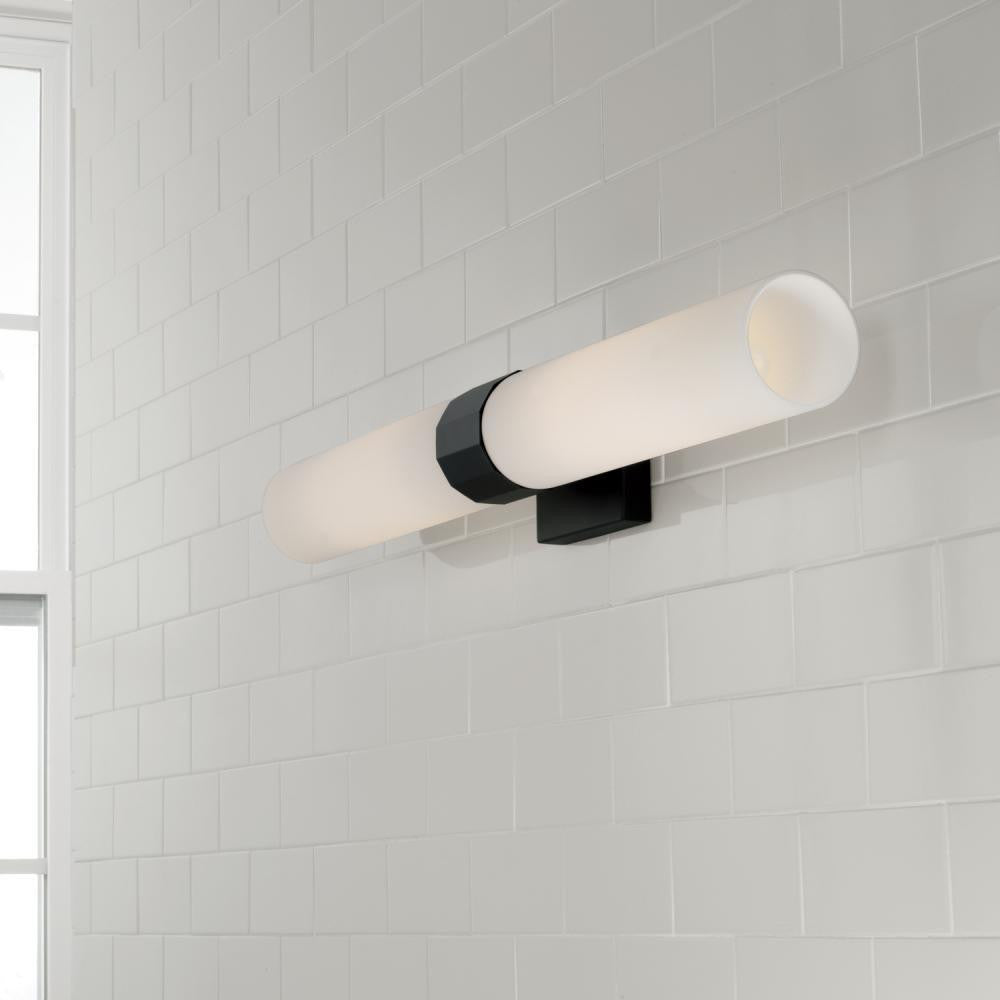 Capital 2-Light Dual Sconce in Matte Black with Soft White Glass