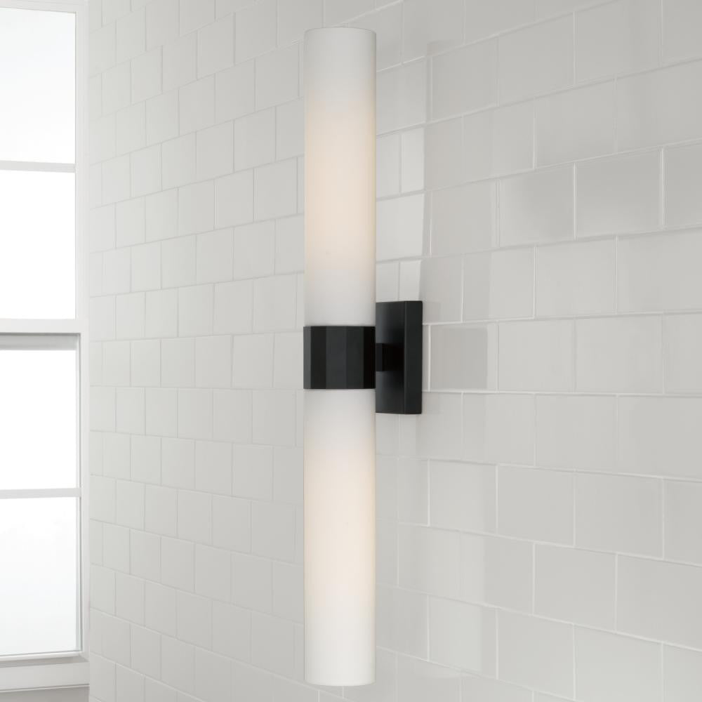 Capital 2-Light Dual Sconce in Matte Black with Soft White Glass