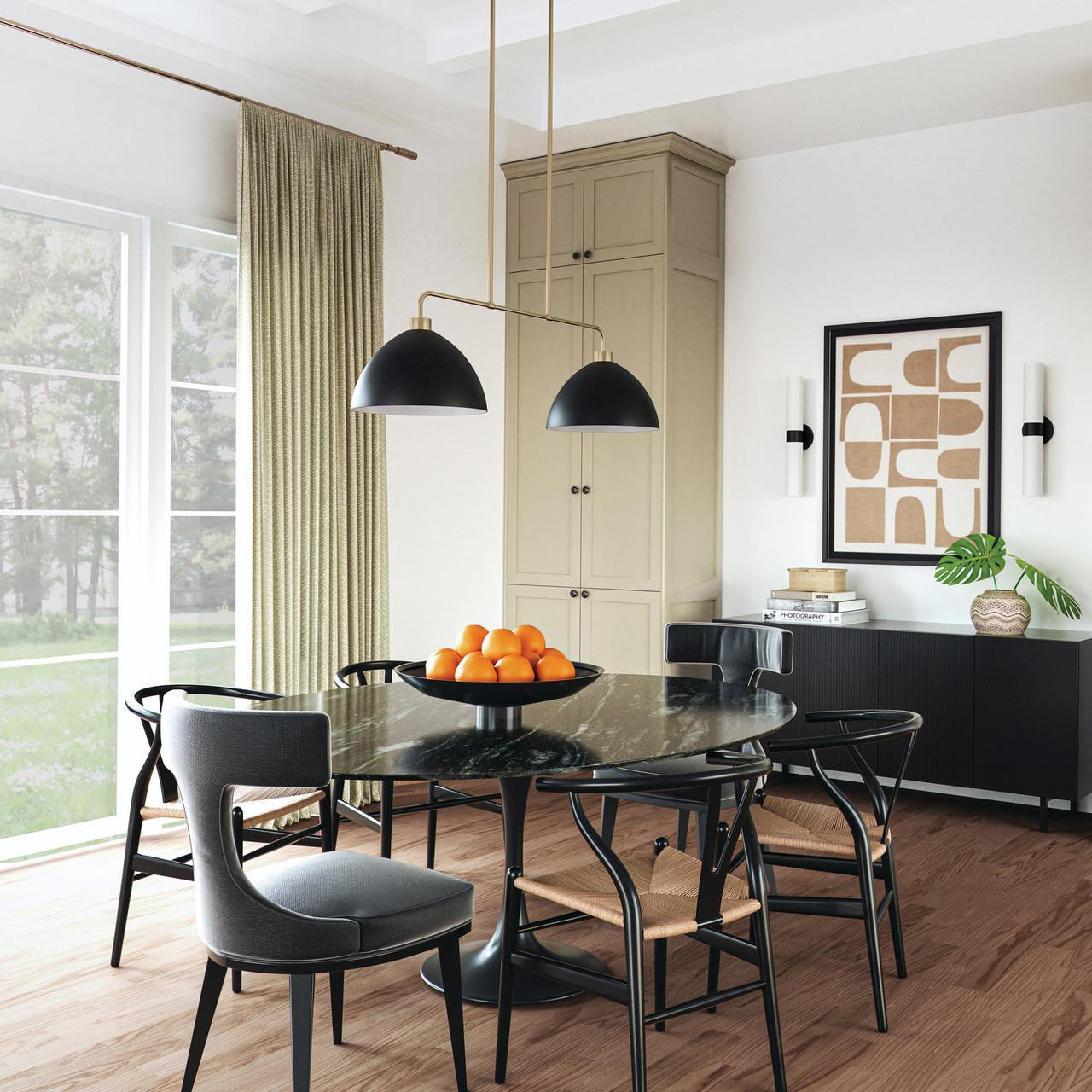 Capital 2-Light Linear Chandelier in Aged Brass and Black