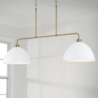 Capital 2-Light Linear Chandelier in Aged Brass and White