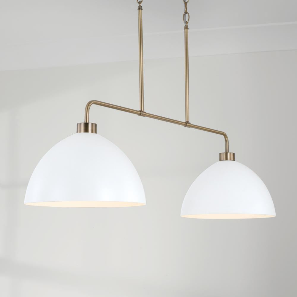 Capital 2-Light Linear Chandelier in Aged Brass and White
