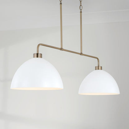Capital 2-Light Linear Chandelier in Aged Brass and White