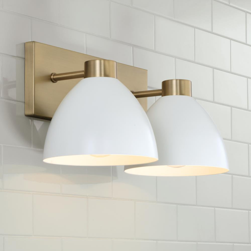 Capital 2-Light Vanity in Aged Brass and White