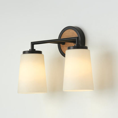 Capital 2-Light Vanity in Matte Black and Mango Wood with Soft White Glass
