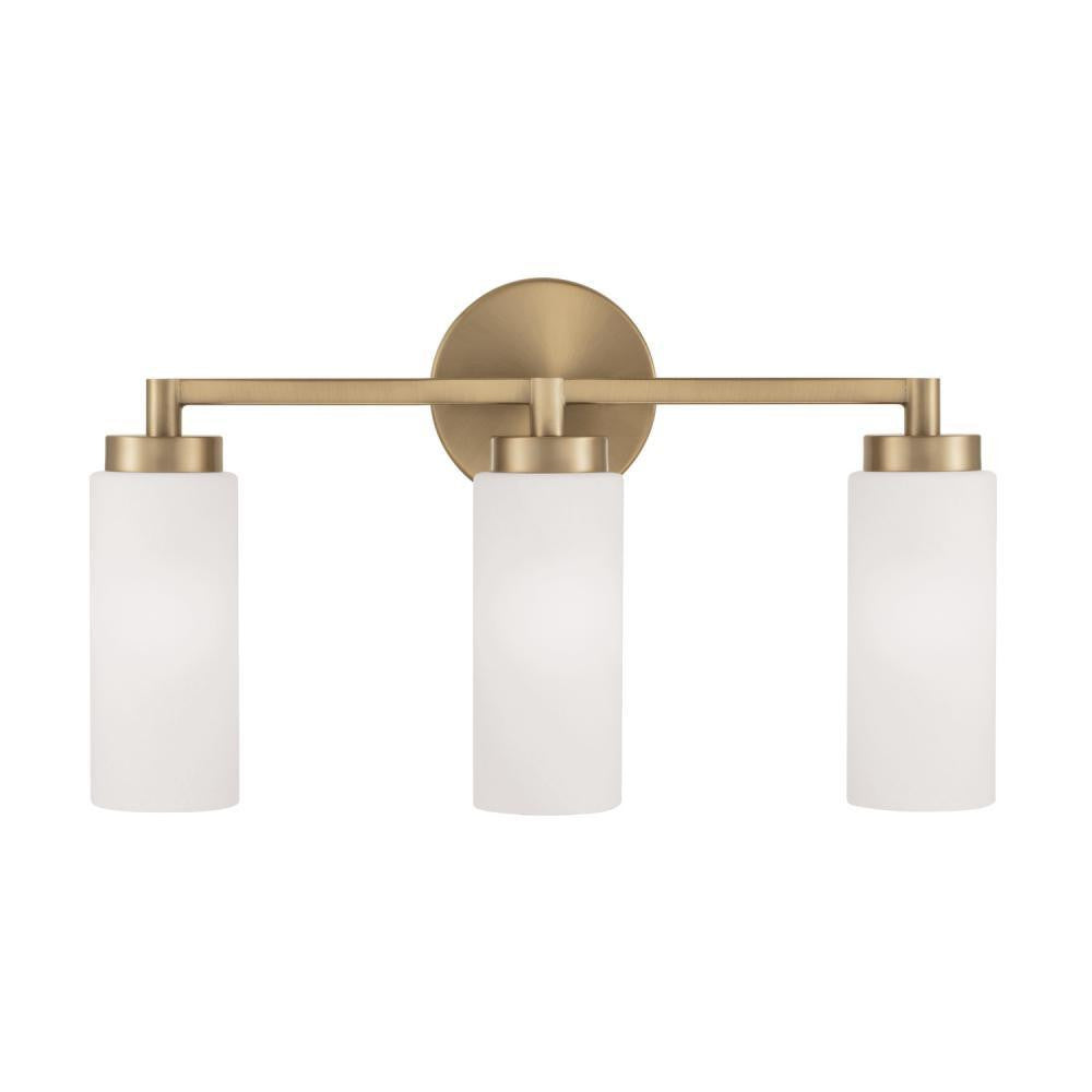 Capital 3-Light Cylindrical Vanity in Aged Brass with Faux Alabaster Glass
