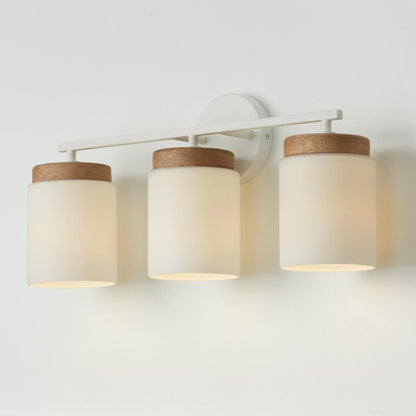 Capital 3-Light Cylindrical Vanity in White with Mango Wood and Soft White Glass