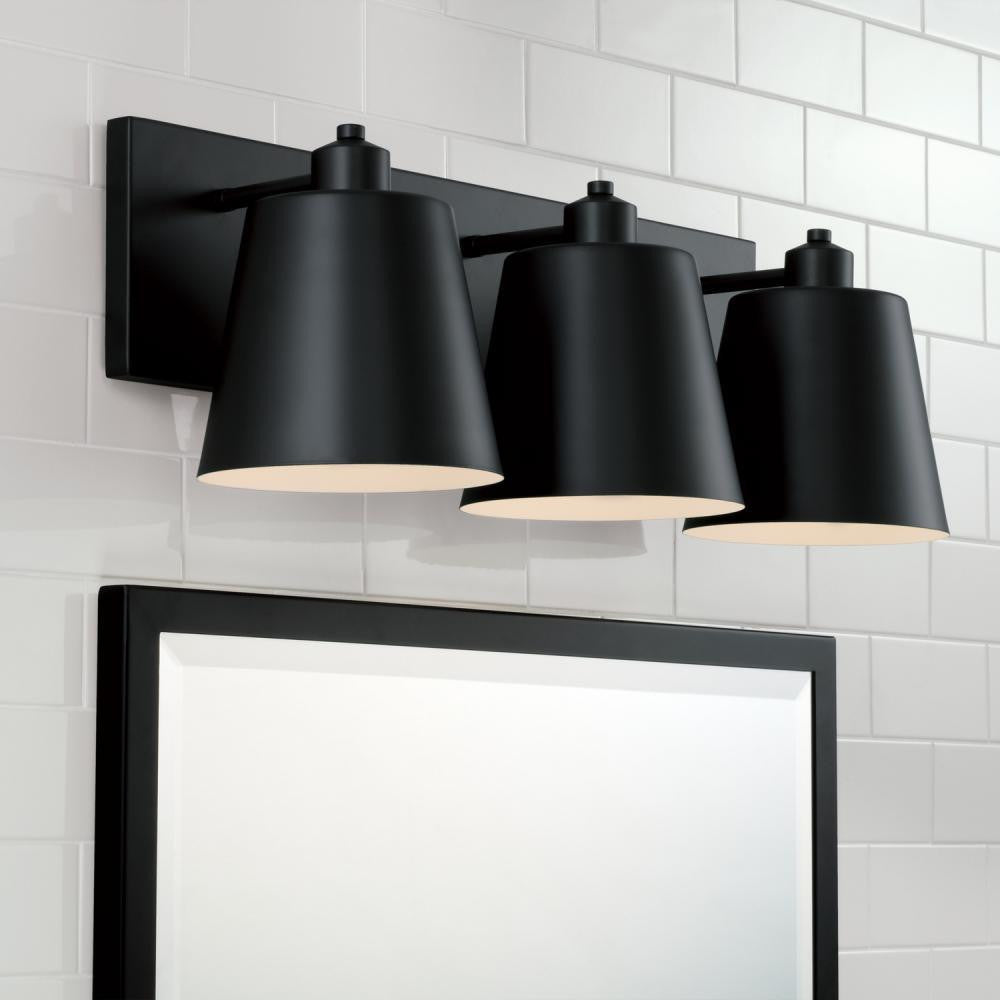 Capital 3-Light Modern Metal Vanity in Matte Black with White Interior